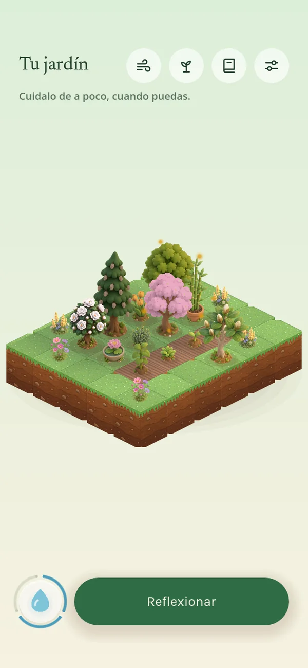 El jardín con la gota de agua para regar