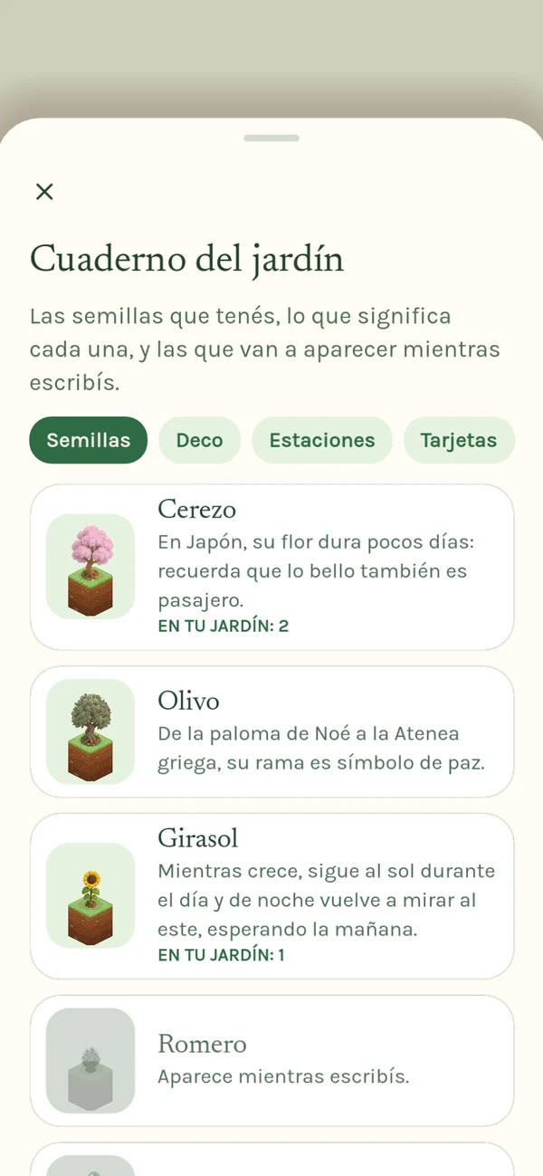 El cuaderno del jardín en la app
