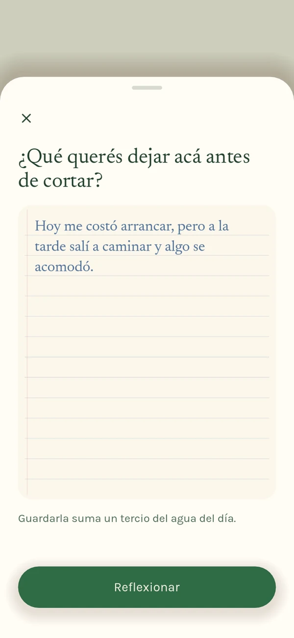 Pantalla para escribir una reflexión, con una pregunta y emociones para elegir